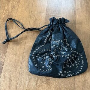 Black Eyelet Drawstring Wristlet Pouch